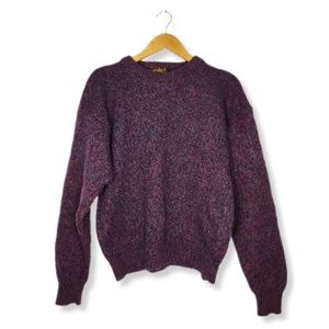 Vintage Eddie Bauer Purple Blue Red Knit Wool Crewneck Sweater Size Large